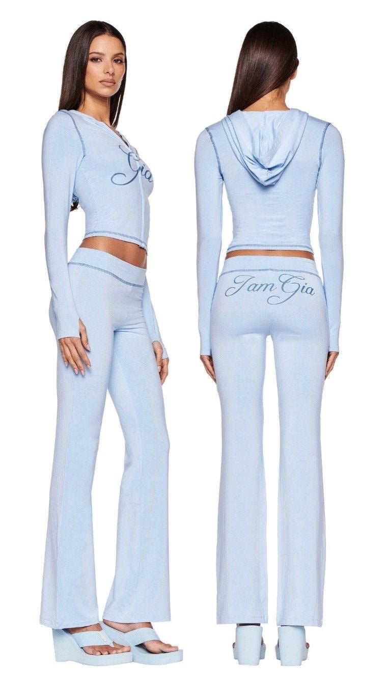 Printed Hooded Flare Tracksuit Set