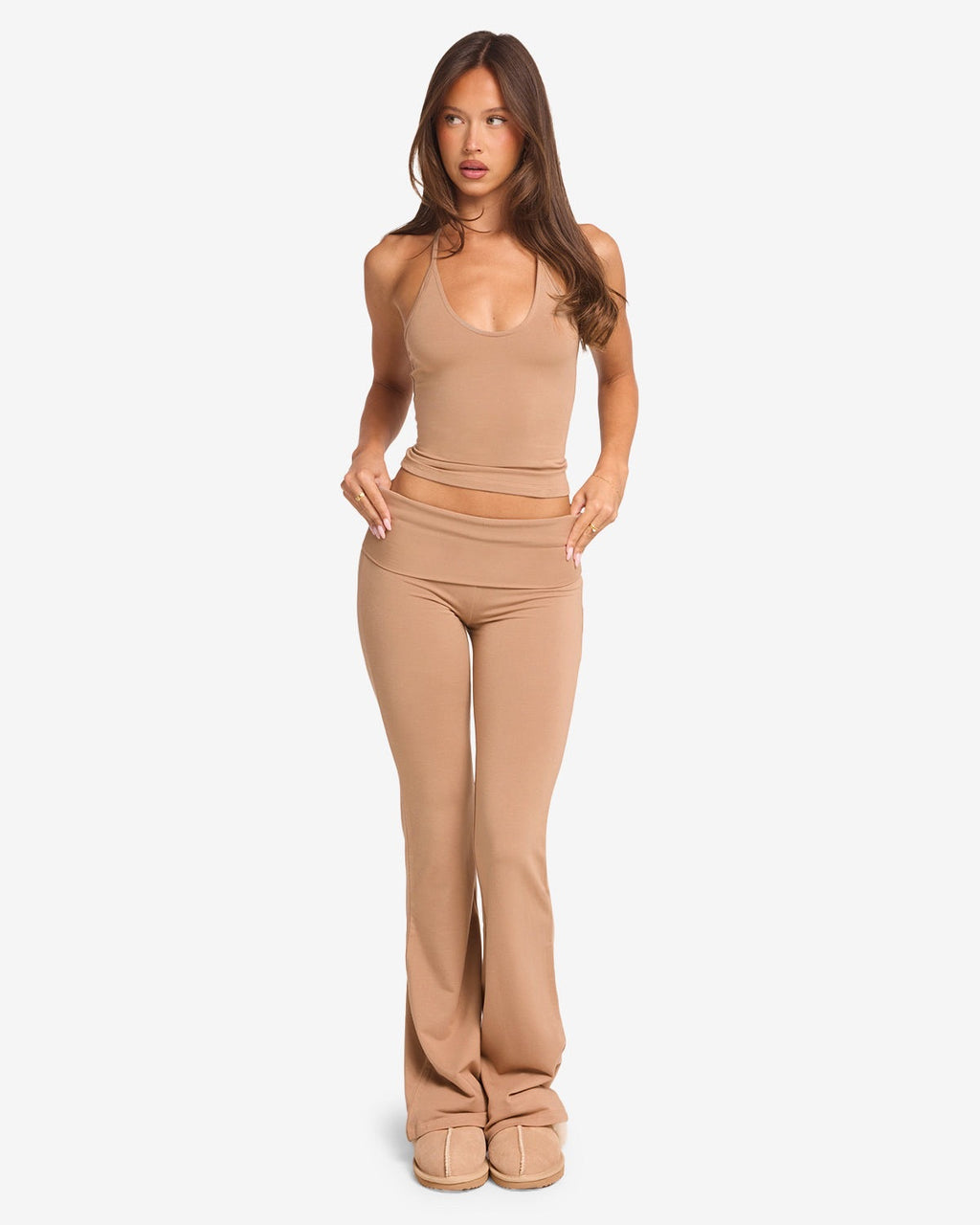 Halter Neck Yoga Set with Chest Pads & High-Waist Flared Trousers