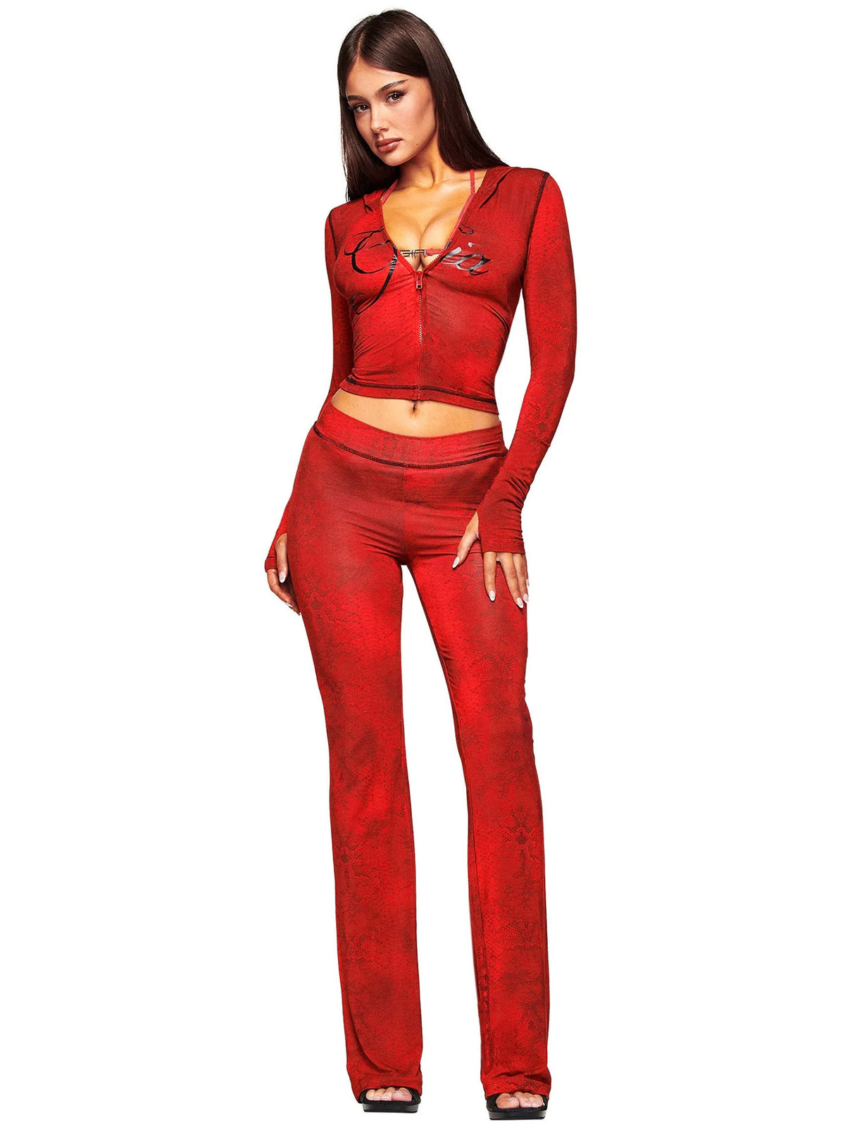 Printed Hooded Flared Tracksuit Set