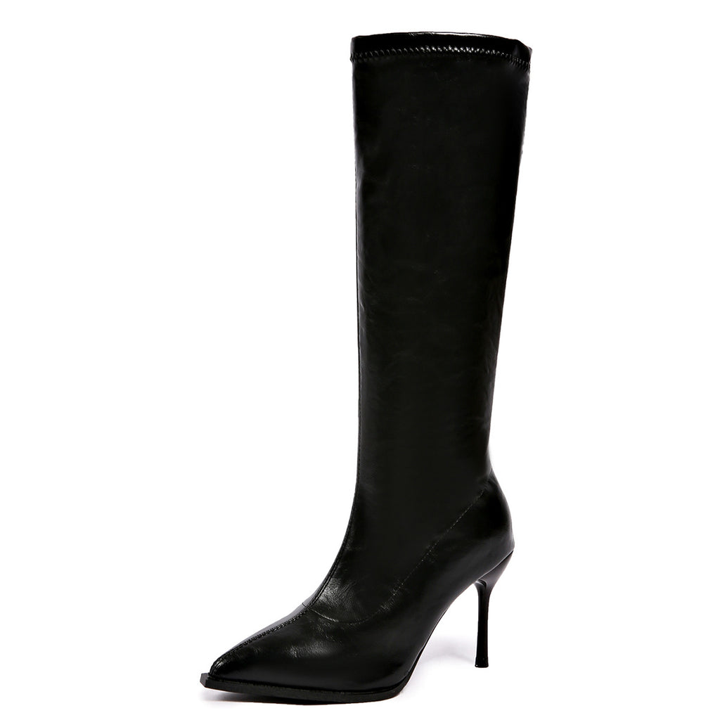 Textured Leather-Effect Below Knee Length Boots - 3 Heel Styles