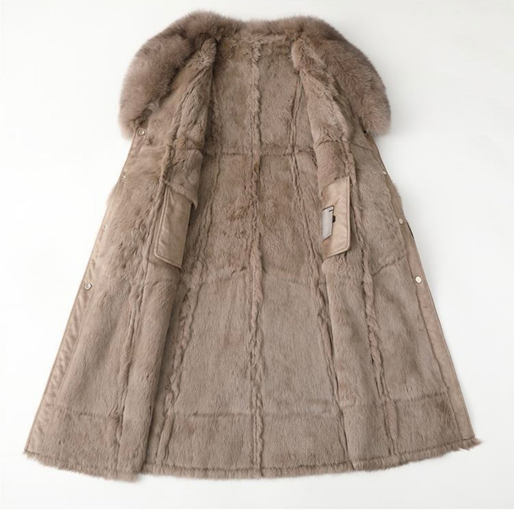 Full-Length Plush Faux Fur Coat with Fur Collar