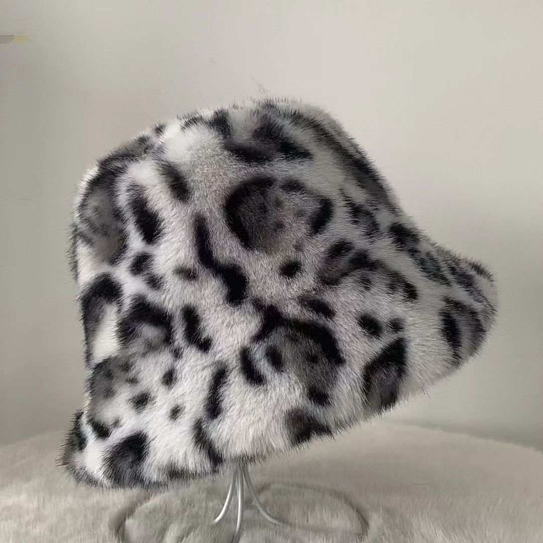Retro Leopard Print Plush Wool Fisherman Hat
