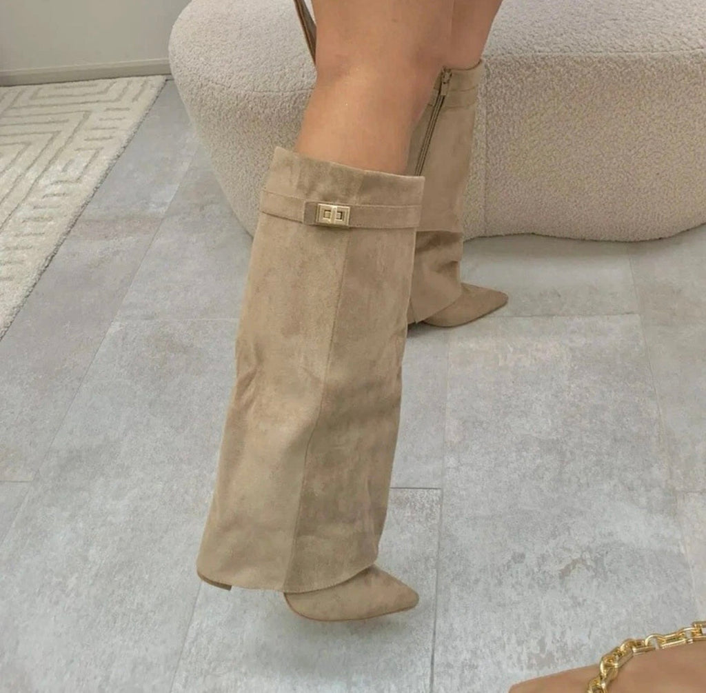 Pointed Toe Knee-High Heel Boots