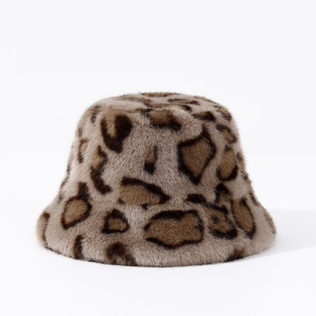 Retro Leopard Print Plush Wool Fisherman Hat