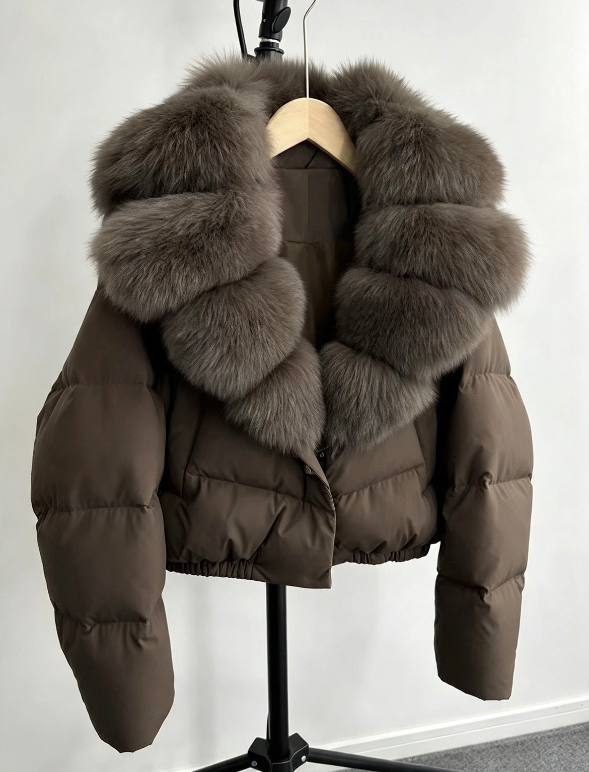 Short Padded Cotton Faux Fur Jacket