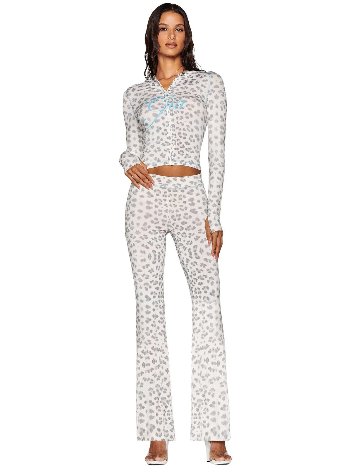 Printed Hooded Flared Tracksuit Set