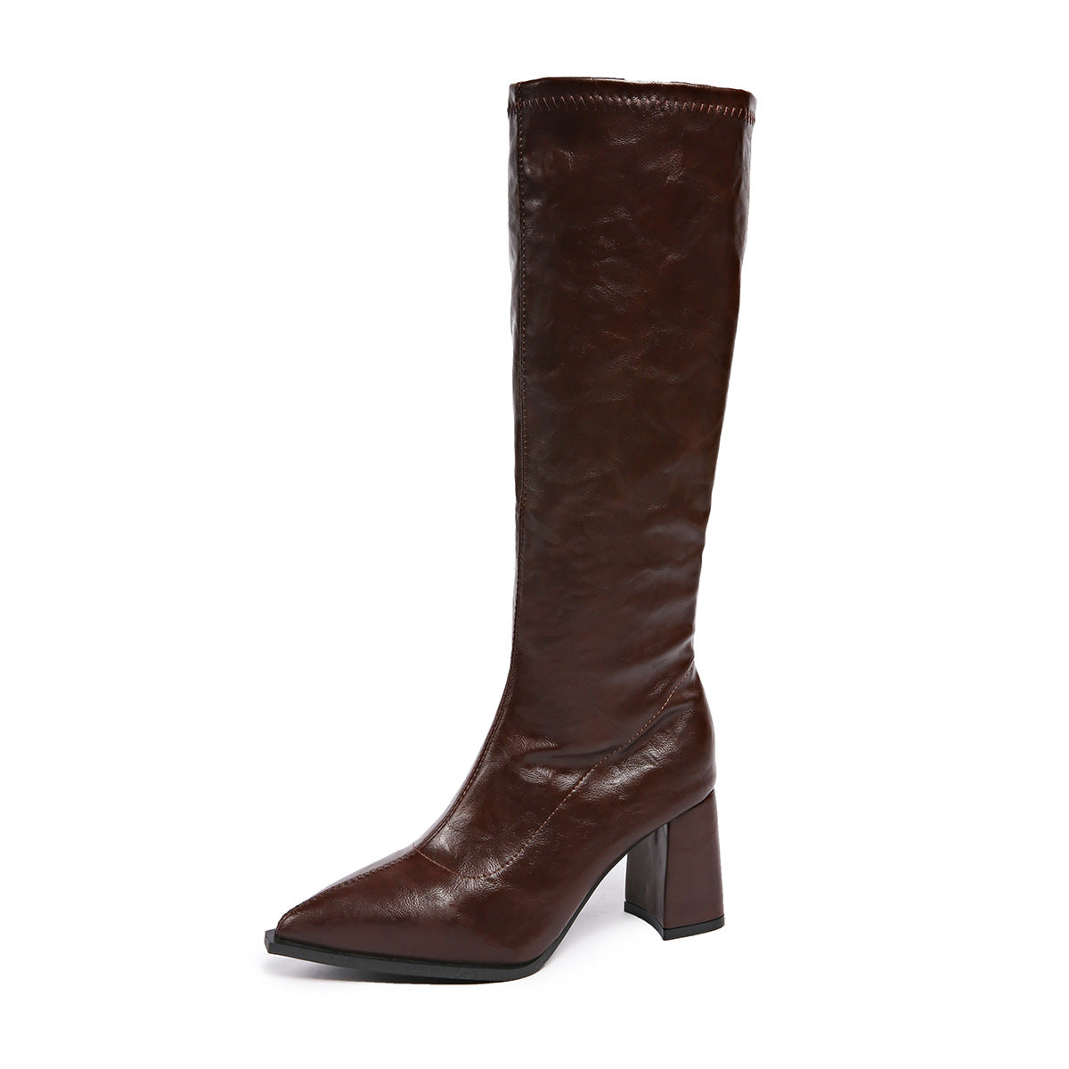 Textured Leather-Effect Below Knee Length Boots - 3 Heel Styles