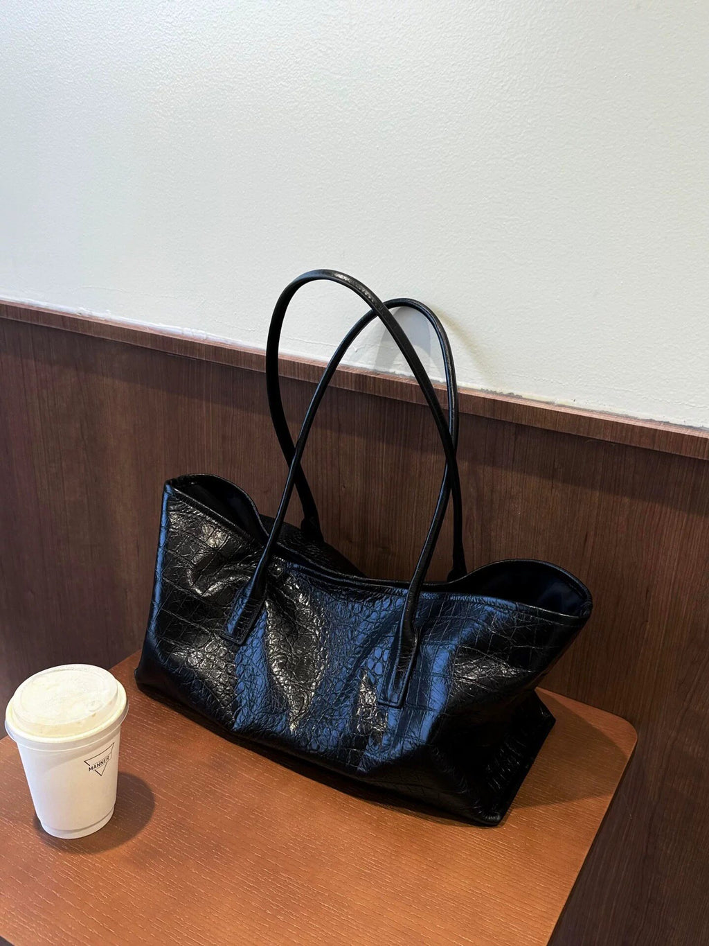 Black Croc Pattern Large Tote Bag