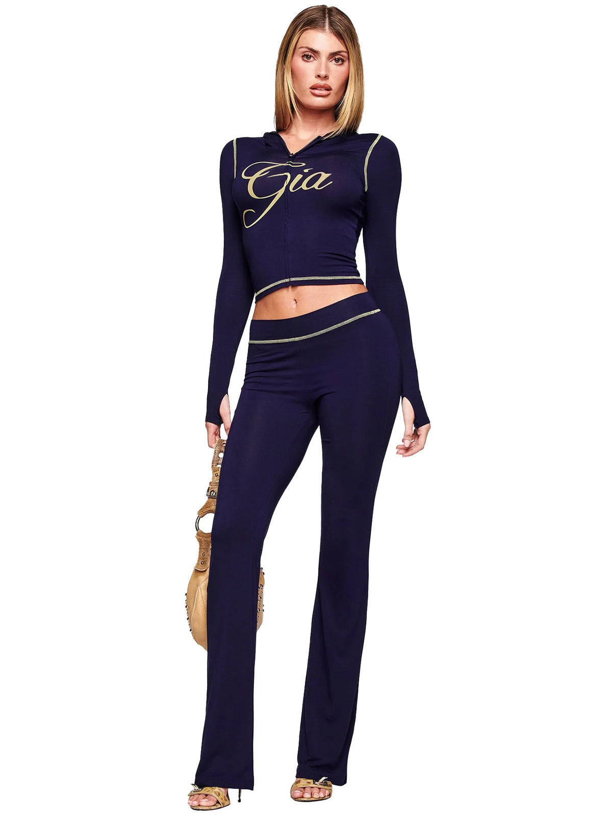 Printed Hooded Flare Tracksuit Set