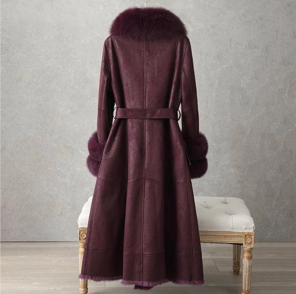 Full-Length Plush Faux Fur Coat with Fur Collar