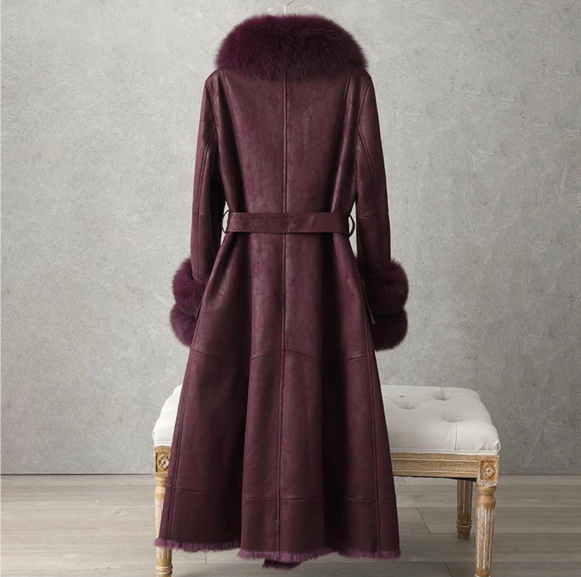 Full-Length Plush Faux Fur Coat with Fur Collar