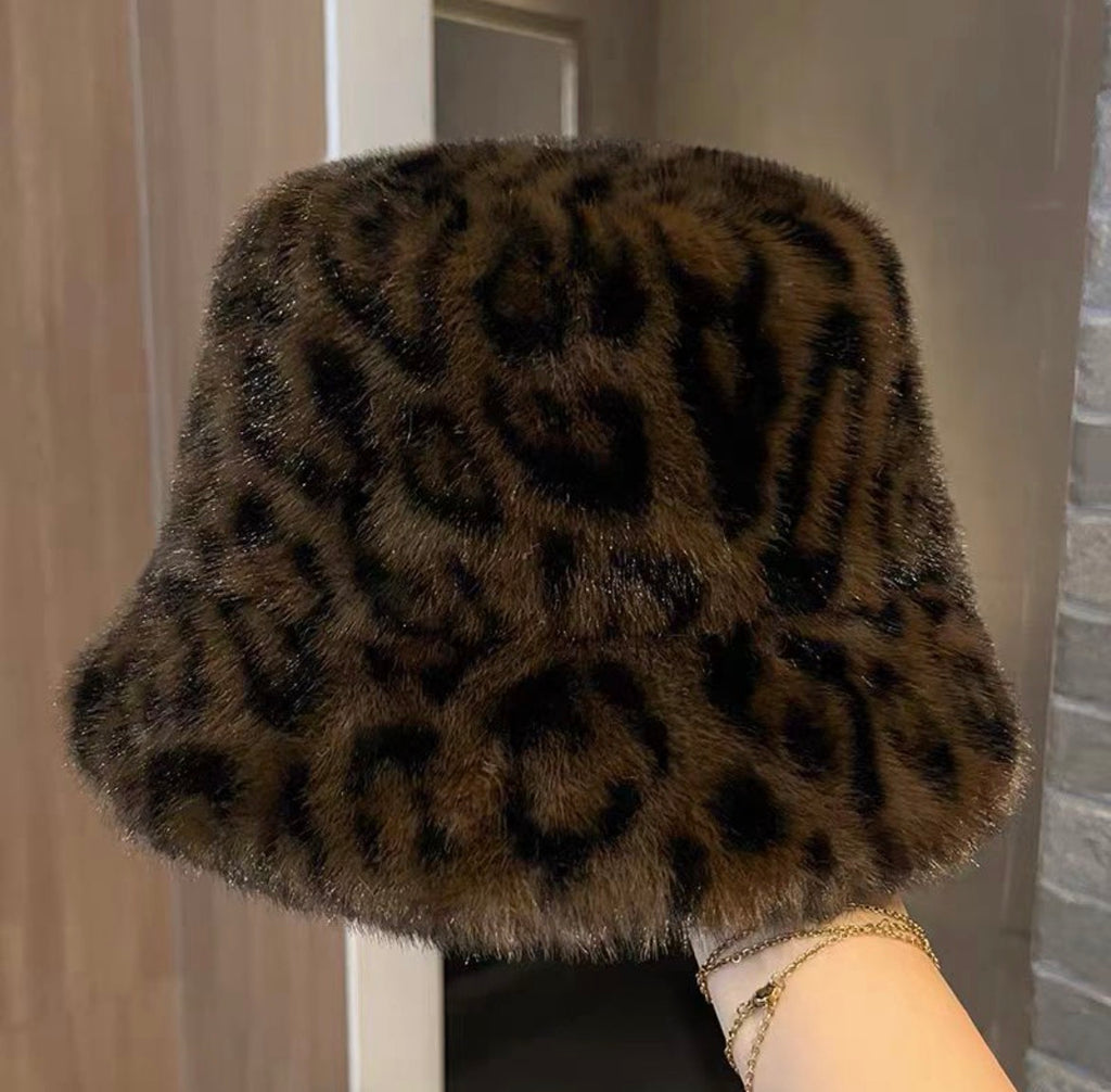 Retro Leopard Print Plush Wool Fisherman Hat