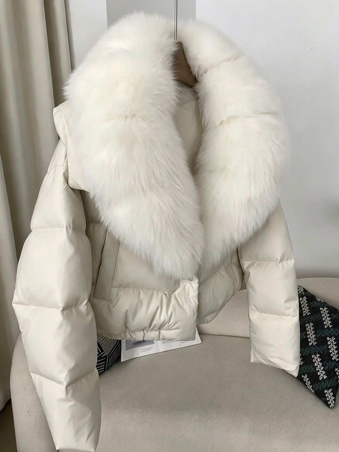 Short Padded Cotton Faux Fur Jacket