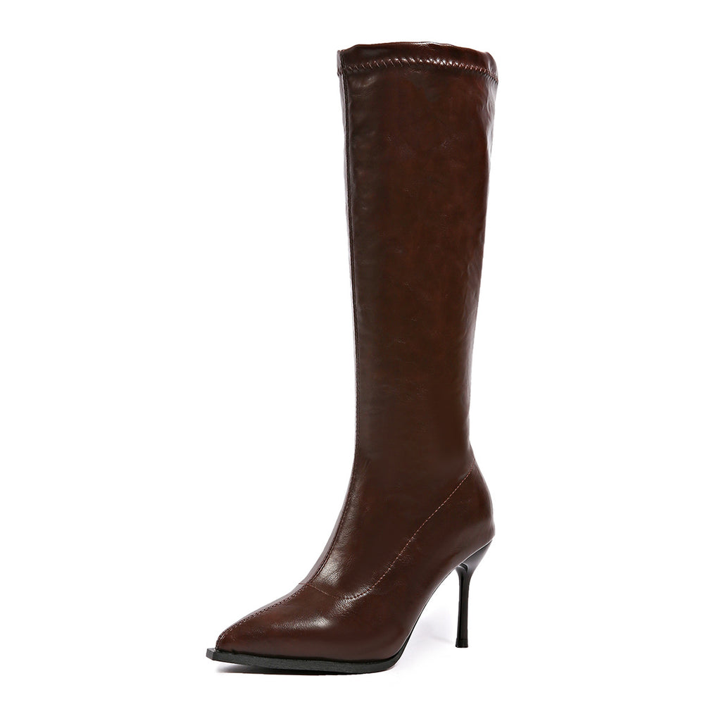Textured Leather-Effect Below Knee Length Boots - 3 Heel Styles
