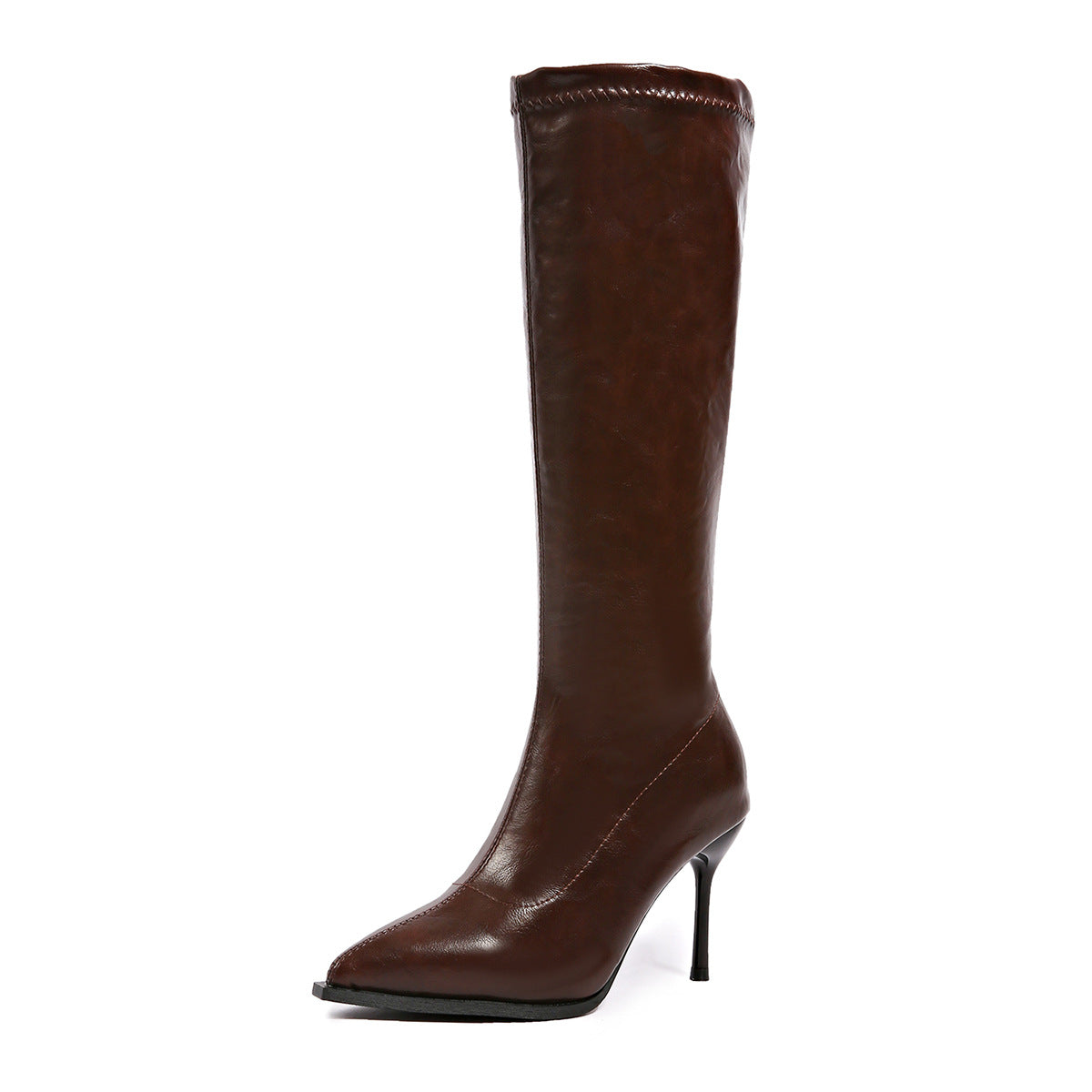 Textured Leather-Effect Below Knee Length Boots - 3 Heel Styles