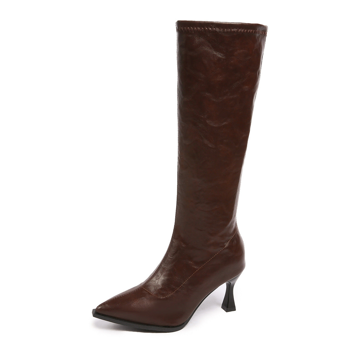 Textured Leather-Effect Below Knee Length Boots - 3 Heel Styles