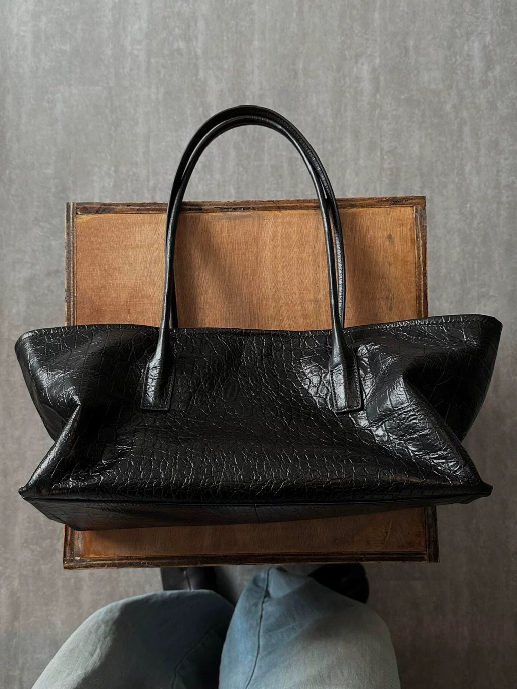 Black Croc Pattern Large Tote Bag